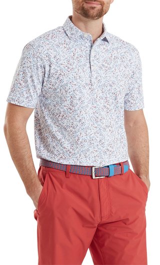 FootJoy Watercolour Floral Print Pique heren polo, white/chambray/nantucket red