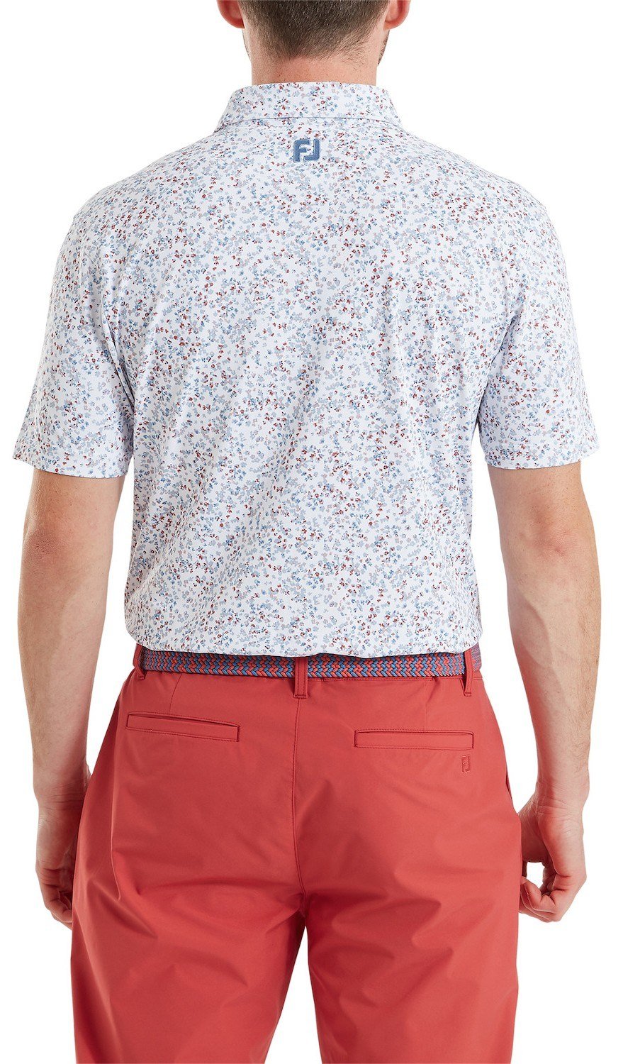 FootJoy Watercolour Floral Print Pique heren polo, white/chambray/nantucket red