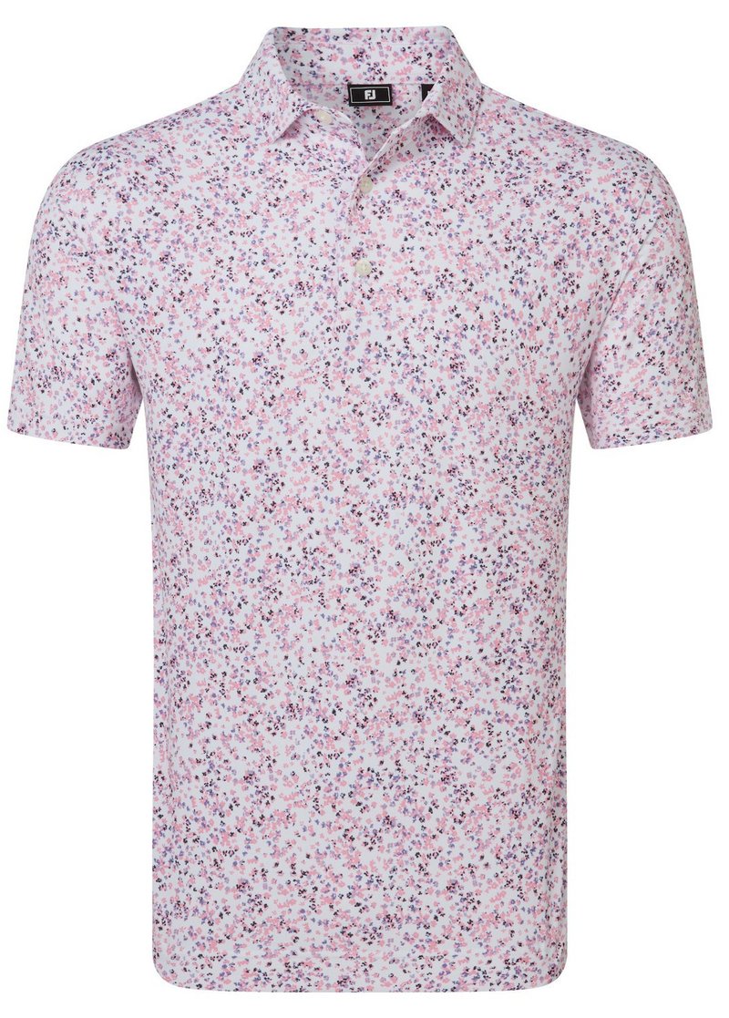 FootJoy Watercolour Floral Print Pique heren polo, white/pink pop/black