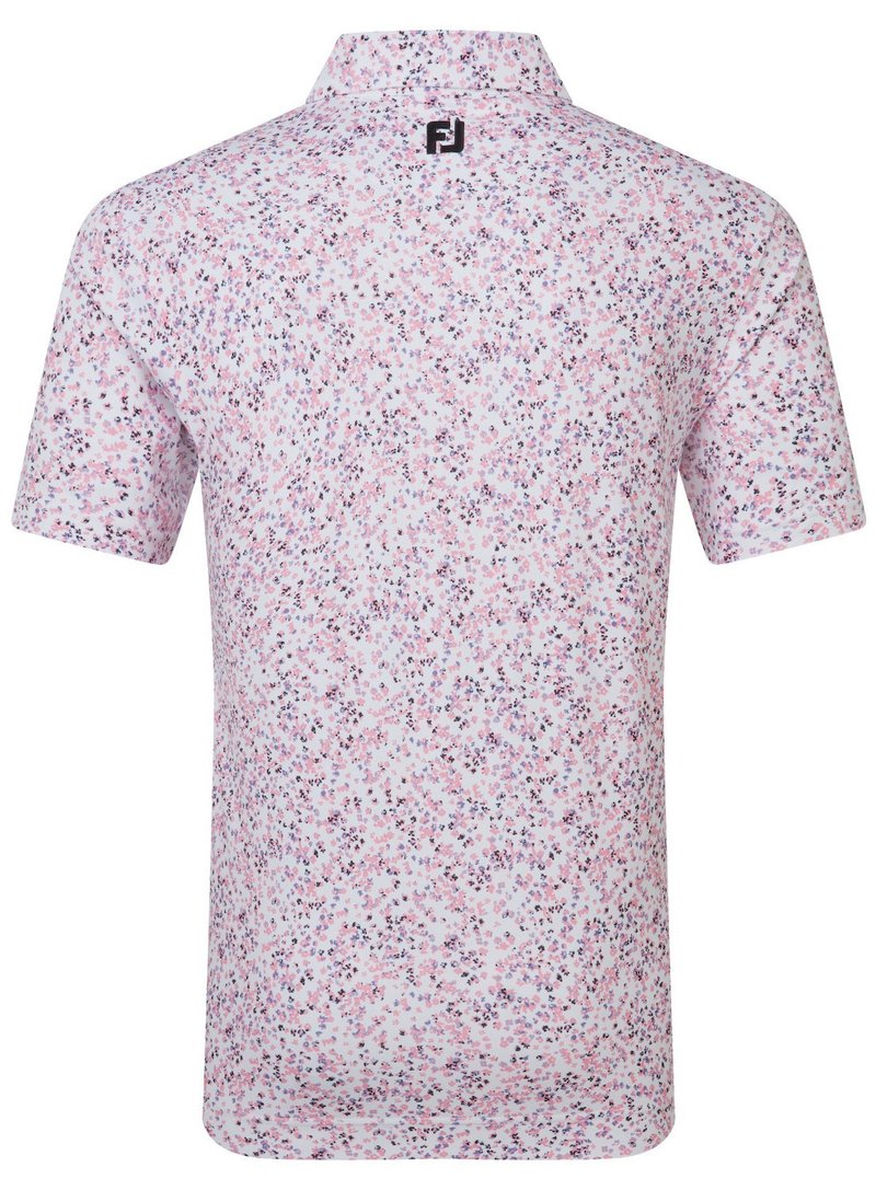 FootJoy Watercolour Floral Print Pique heren polo, white/pink pop/black