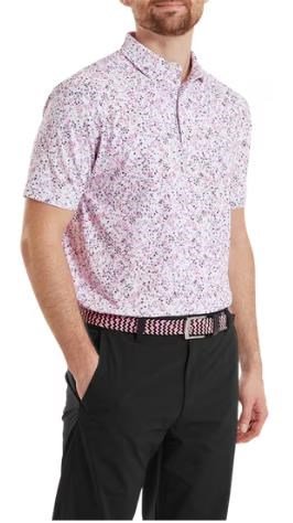 FootJoy Watercolour Floral Print Pique heren polo, white/pink pop/black