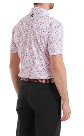FootJoy Watercolour Floral Print Pique heren polo, white/pink pop/black