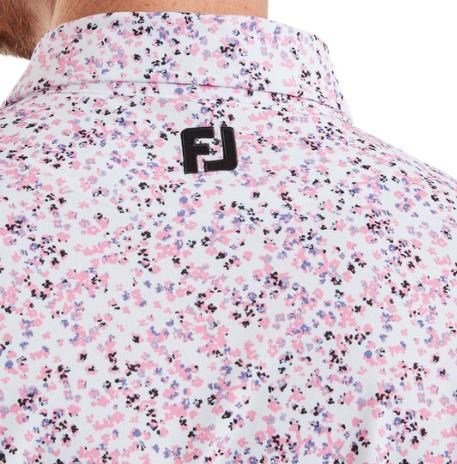 FootJoy Watercolour Floral Print Pique heren polo, white/pink pop/black