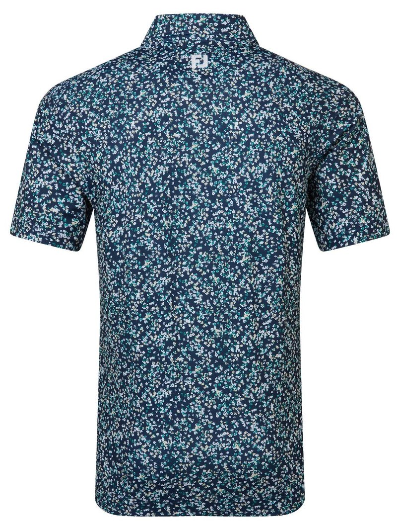 FootJoy Watercolour Floral Print Pique heren polo, navy/sunshine/field green