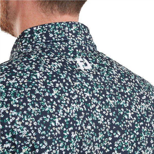 FootJoy Watercolour Floral Print Pique heren polo, navy/sunshine/field green