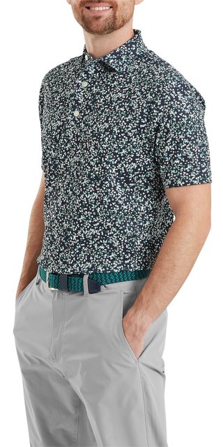 FootJoy Watercolour Floral Print Pique heren polo, navy/sunshine/field green