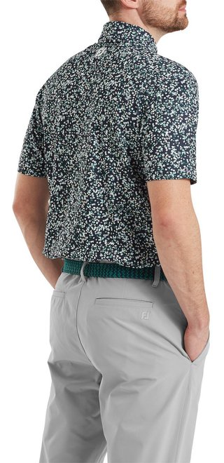 FootJoy Watercolour Floral Print Pique heren polo, navy/sunshine/field green