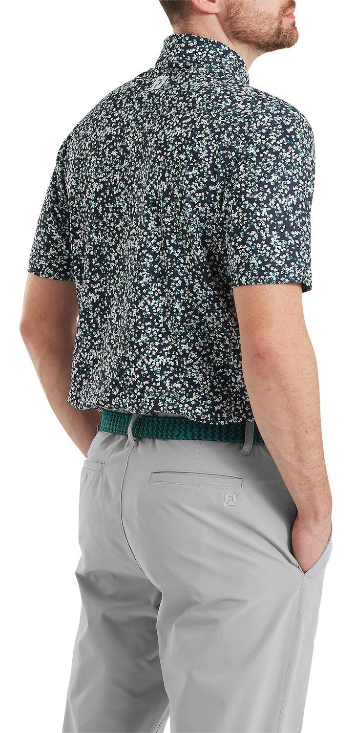 FootJoy Watercolour Floral Print Pique heren polo, navy/sunshine/field green
