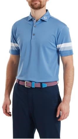 FootJoy Sleeve Stripe Pique heren polo, coastal blue/chambray/white