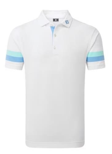 FootJoy Sleeve Stripe Pique heren polo, wit/blue reef/sea glass
