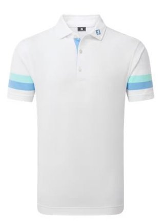 FootJoy Sleeve Stripe Pique heren polo, wit/blue reef/sea glass