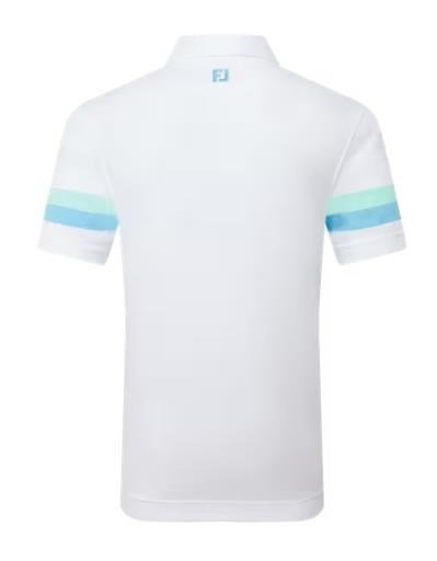 FootJoy Sleeve Stripe Pique heren polo, wit/blue reef/sea glass