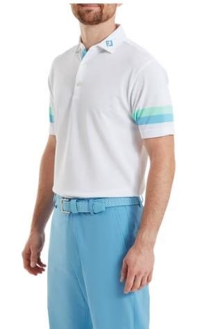 FootJoy Sleeve Stripe Pique heren polo, wit/blue reef/sea glass