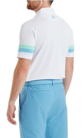 FootJoy Sleeve Stripe Pique heren polo, wit/blue reef/sea glass