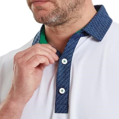FootJoy Star Geo Trim Pique heren polo, wit/navy