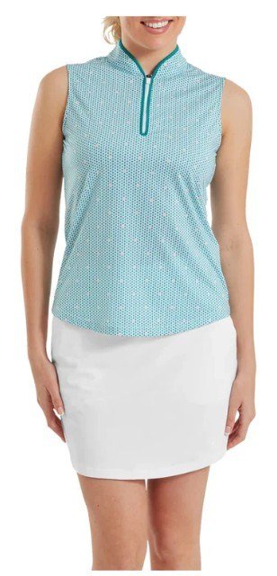 FootJoy Zip Front Tank Printed dames polo, blauw/wit/perzik
