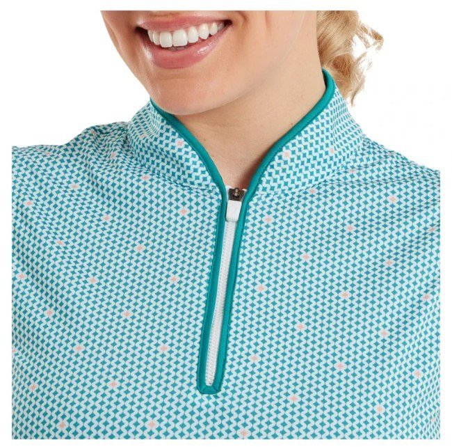 FootJoy Zip Front Tank Printed dames polo, blauw/wit/perzik