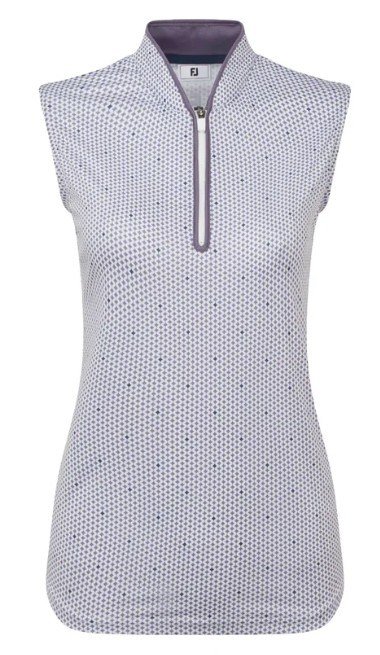 FootJoy Zip Front Tank Printed dames polo, navy/white/dusty violet