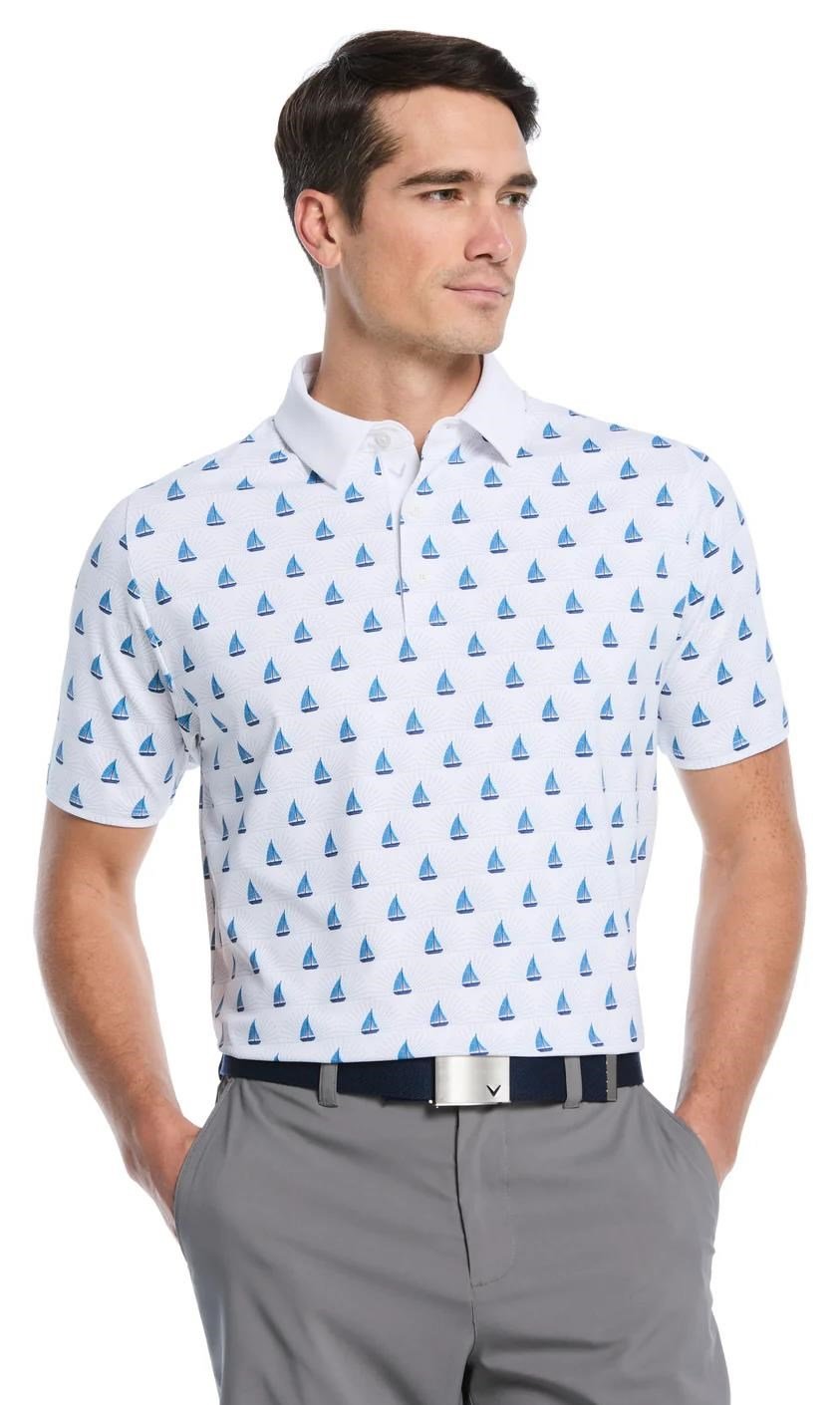 Callaway Sailboat Sunset Geo Print heren polo, bright white