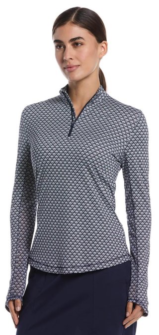Callaway Scarf Geo Print Long Sleeve dames polo, peacoat