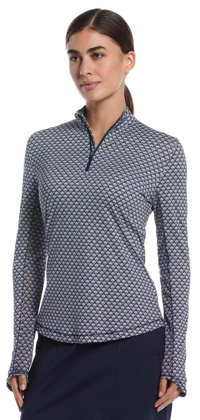 Callaway Scarf Geo Print Long Sleeve dames polo, peacoat