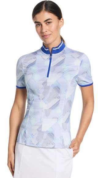 Callaway Sleeveless Rib Collar 1/4 ZIP Print dames polo, bright white