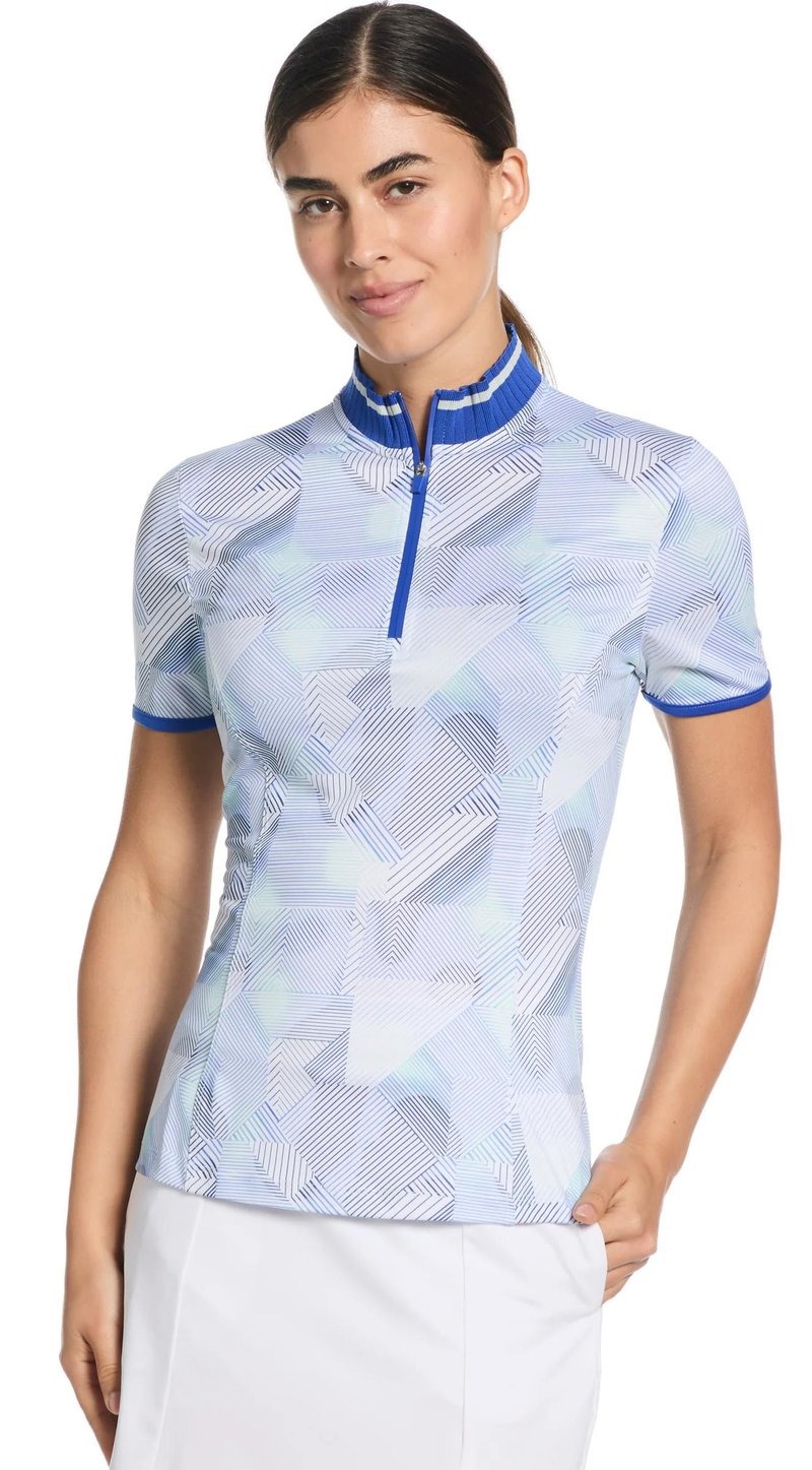 Callaway Sleeveless Rib Collar 1/4 ZIP Print dames polo, bright white