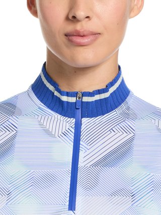 Callaway Sleeveless Rib Collar 1/4 ZIP Print dames polo, bright white