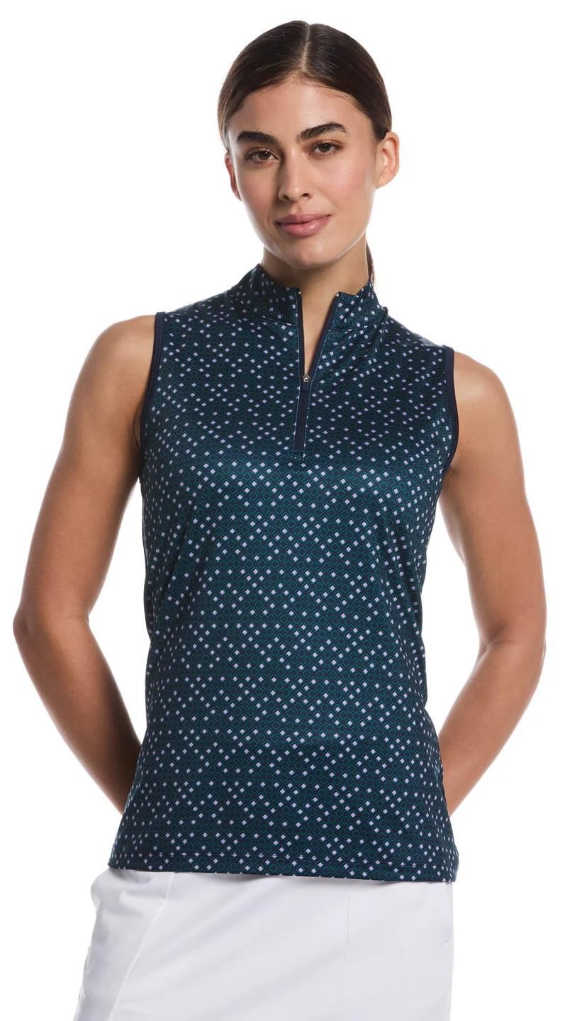 Callaway Sleeveless Framing Geo Print 1/4-Zip dames polo, peacoat