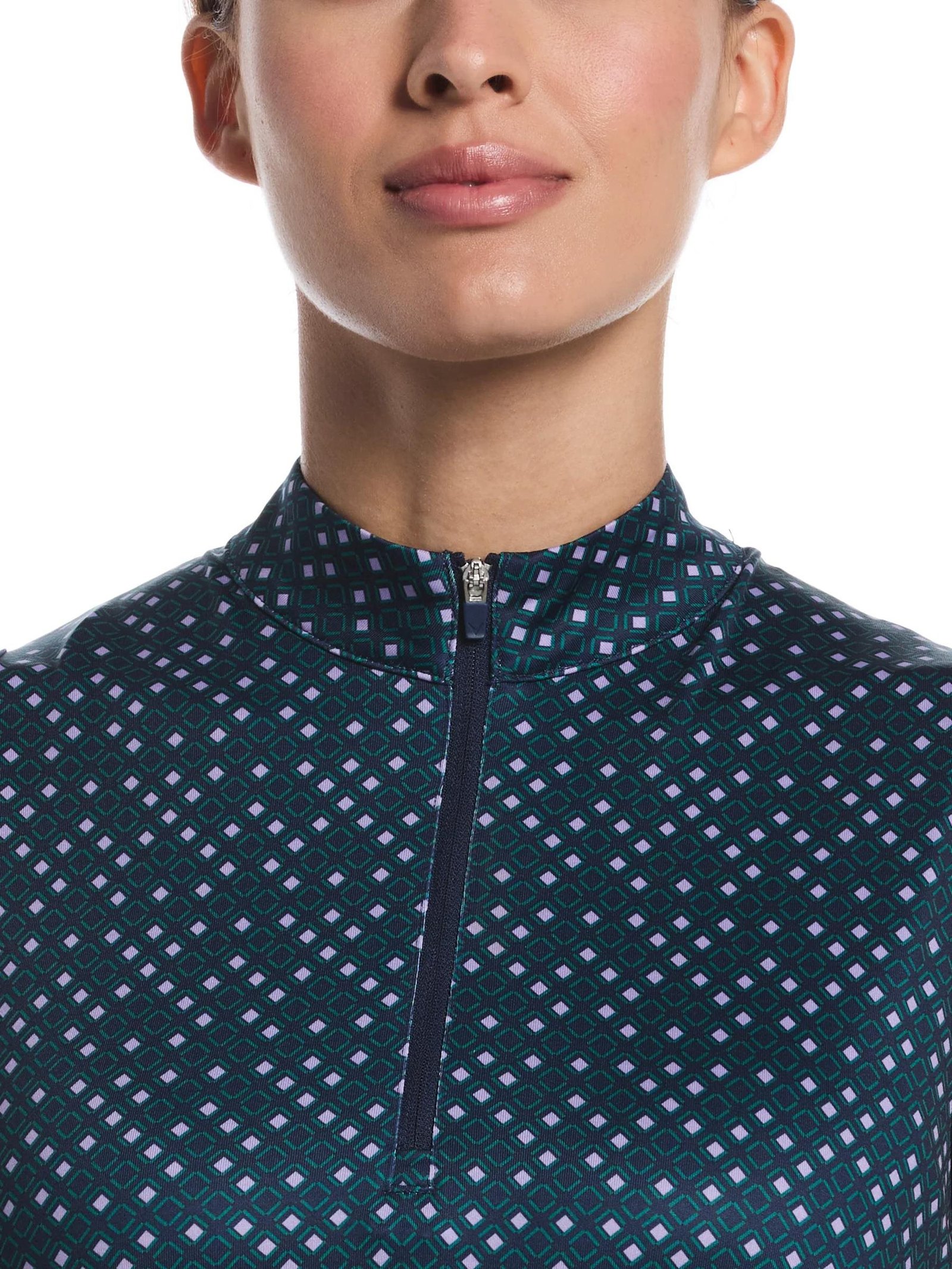 Callaway Sleeveless Framing Geo Print 1/4-Zip dames polo, peacoat