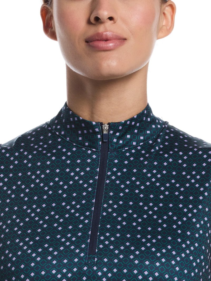 Callaway Sleeveless Framing Geo Print 1/4-Zip dames polo, peacoat