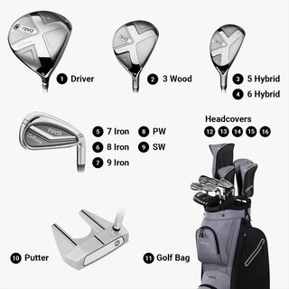 Callaway REVA 11-delige damesset 2026 (grafiet), LRH, Lang +1" + cartbag, zwart