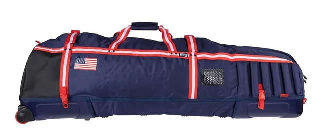 Donkerblauwe travelcover met wielen, staand