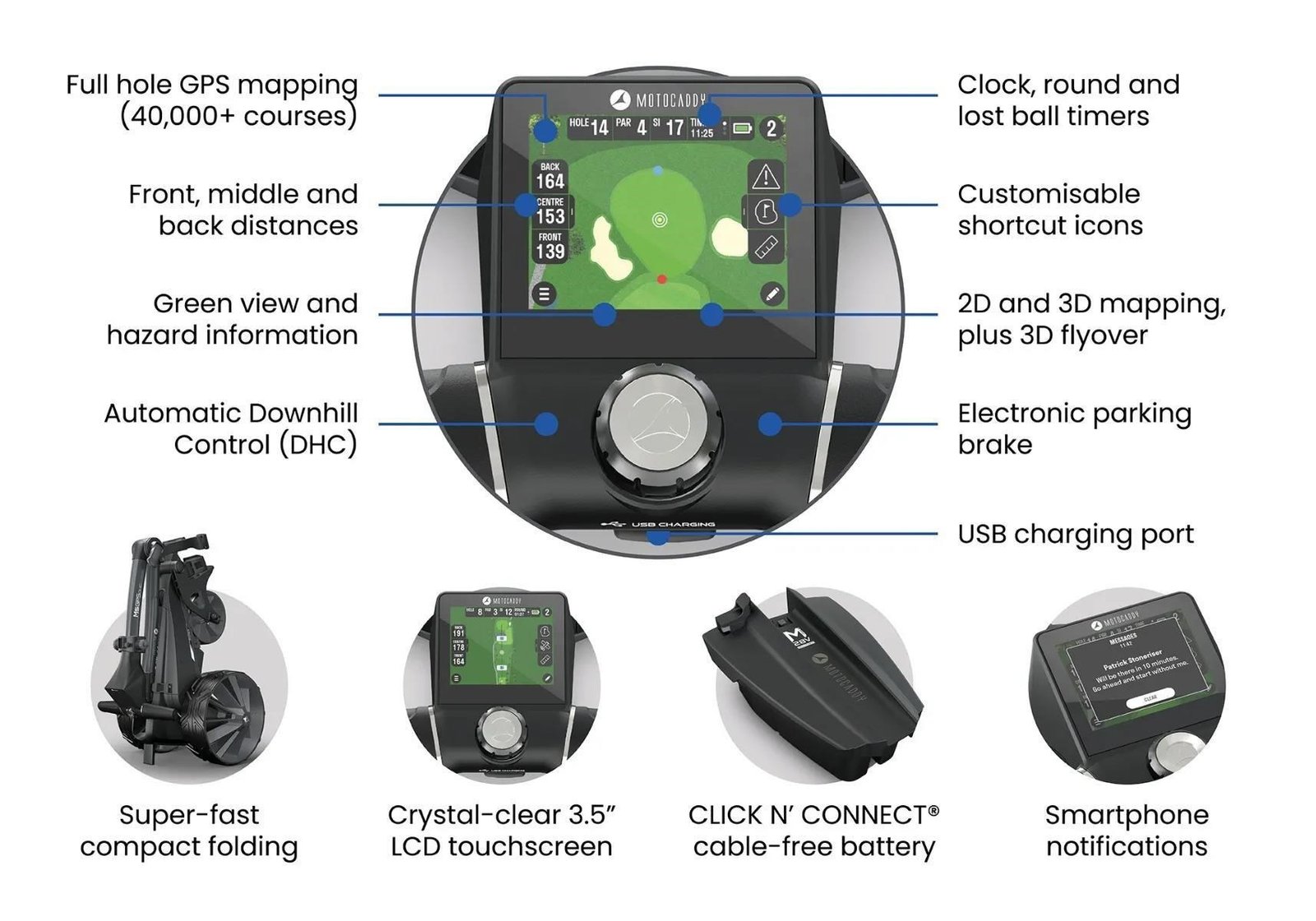 Motocaddy NEW M5 GPS DHC elektrische trolley, Ultra Lithium