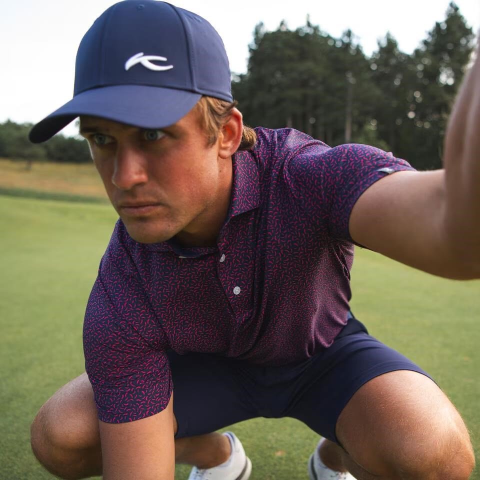 KJUS Golfer heren polo, rhubarb/atlanta blue