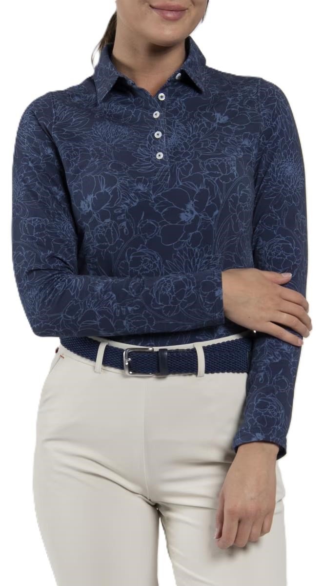 KJUS Hollow Pima Print longsleeve dames polo, atlanta blue/atlanta blue