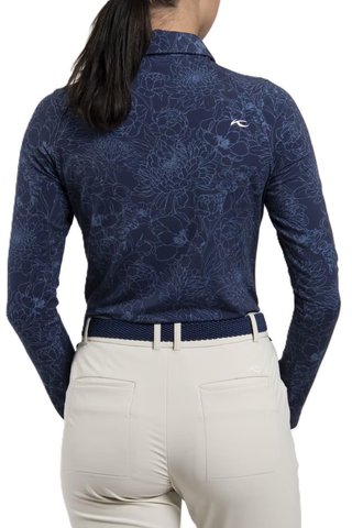 KJUS Hollow Pima Print longsleeve dames polo, atlanta blue/atlanta blue