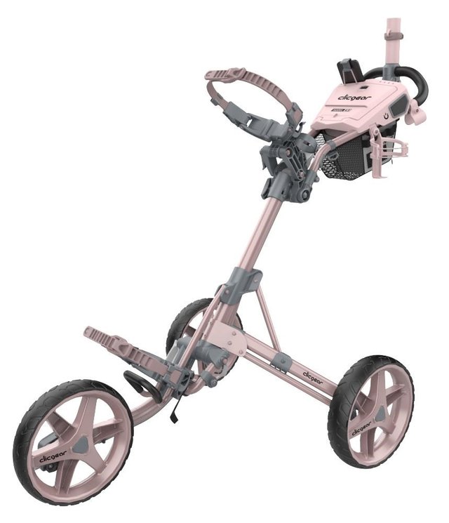 Roze handtrolley met drie wielen en scorekaarthouder