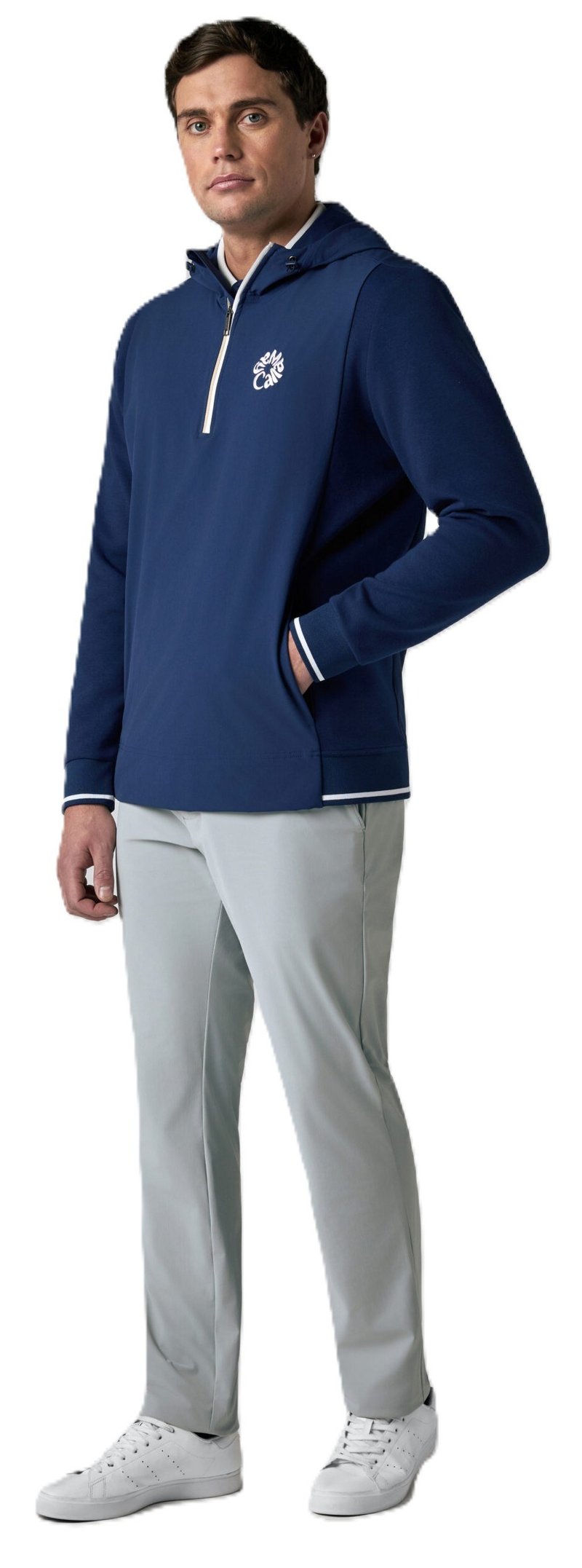 Callaway Mid Century Mixed Media Hooded 1/4 Zip heren sweatshirt, medieval blue