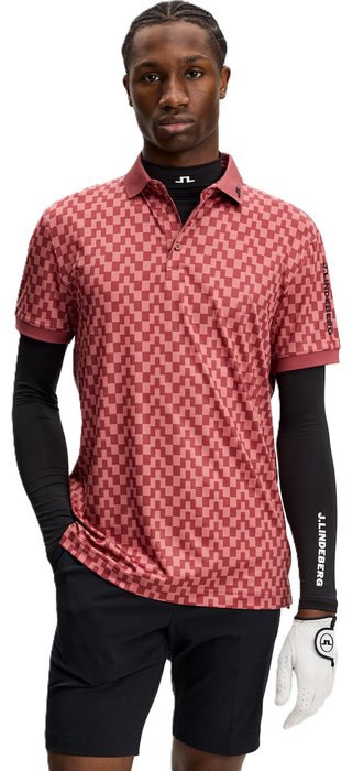J.Lindeberg Tour Tech Print heren polo, bridge stack apple butter