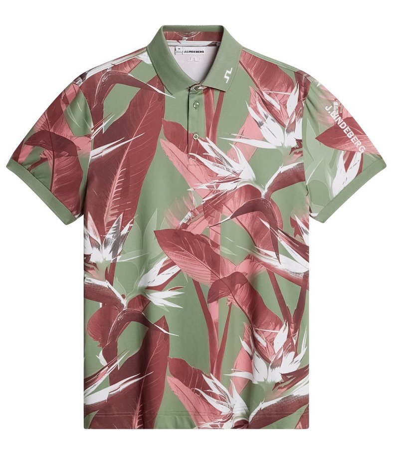 J.Lindeberg Tour Tech Print heren polo, paradise hedge green