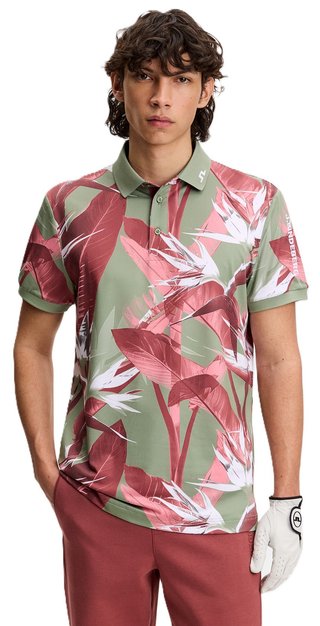 J.Lindeberg Tour Tech Print heren polo, paradise hedge green