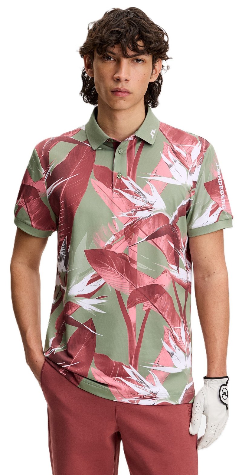 J.Lindeberg Tour Tech Print heren polo, paradise hedge green