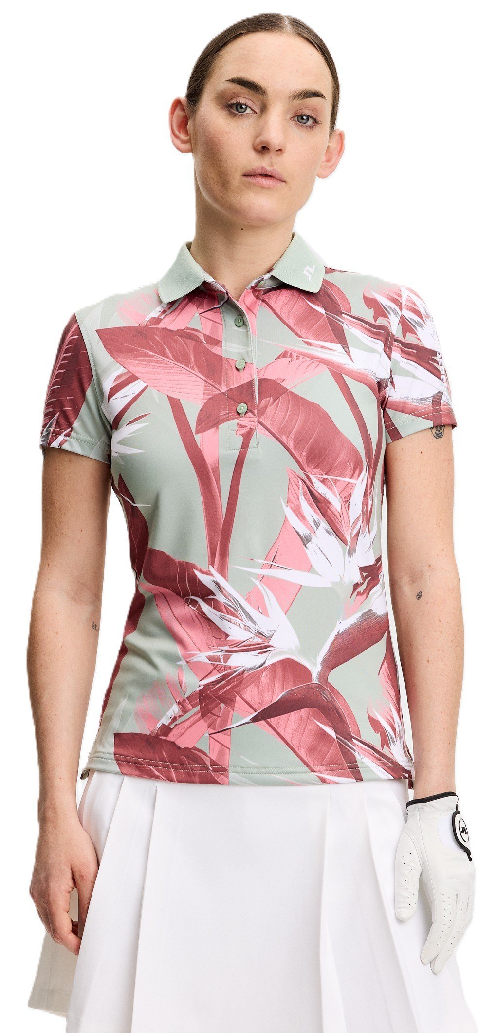 J.Lindeberg Tour Tech Print dames polo, paradise jadeite