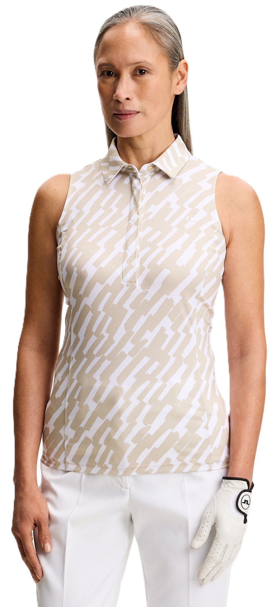 J.Lindeberg Dena Print Sleeveless dames polo, oak island fossil