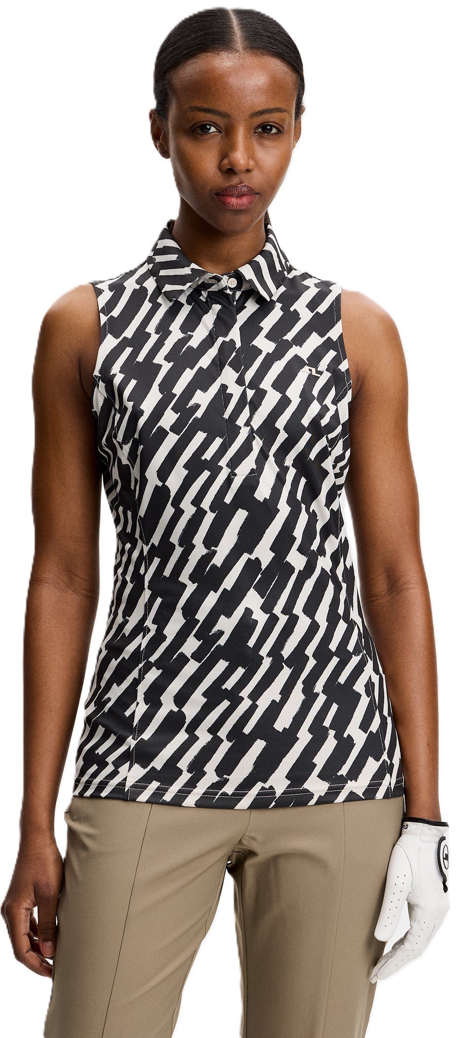 J.Lindeberg Dena Print Sleeveless dames polo, oak moonbeam