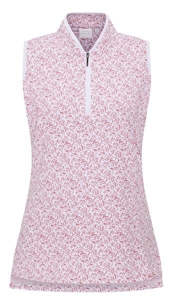 PING Penola Printed Sleeveless dames polo, fuchsia foliage