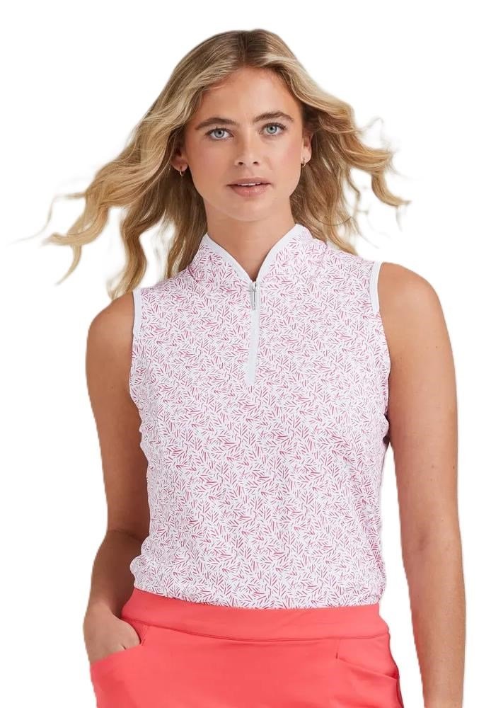 PING Penola Printed Sleeveless dames polo, fuchsia foliage