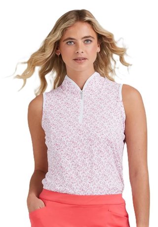 PING Penola Printed Sleeveless dames polo, fuchsia foliage