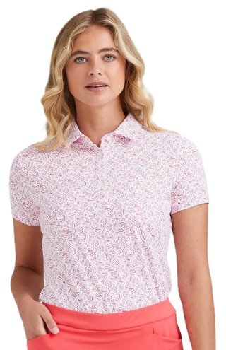 PING Aeria Printed dames polo, fuchsia foliage